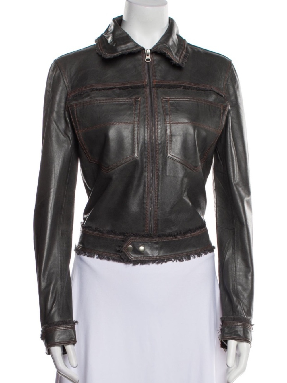 Jakett Hayden Gray Leather Zip-Front Jacket Size Small